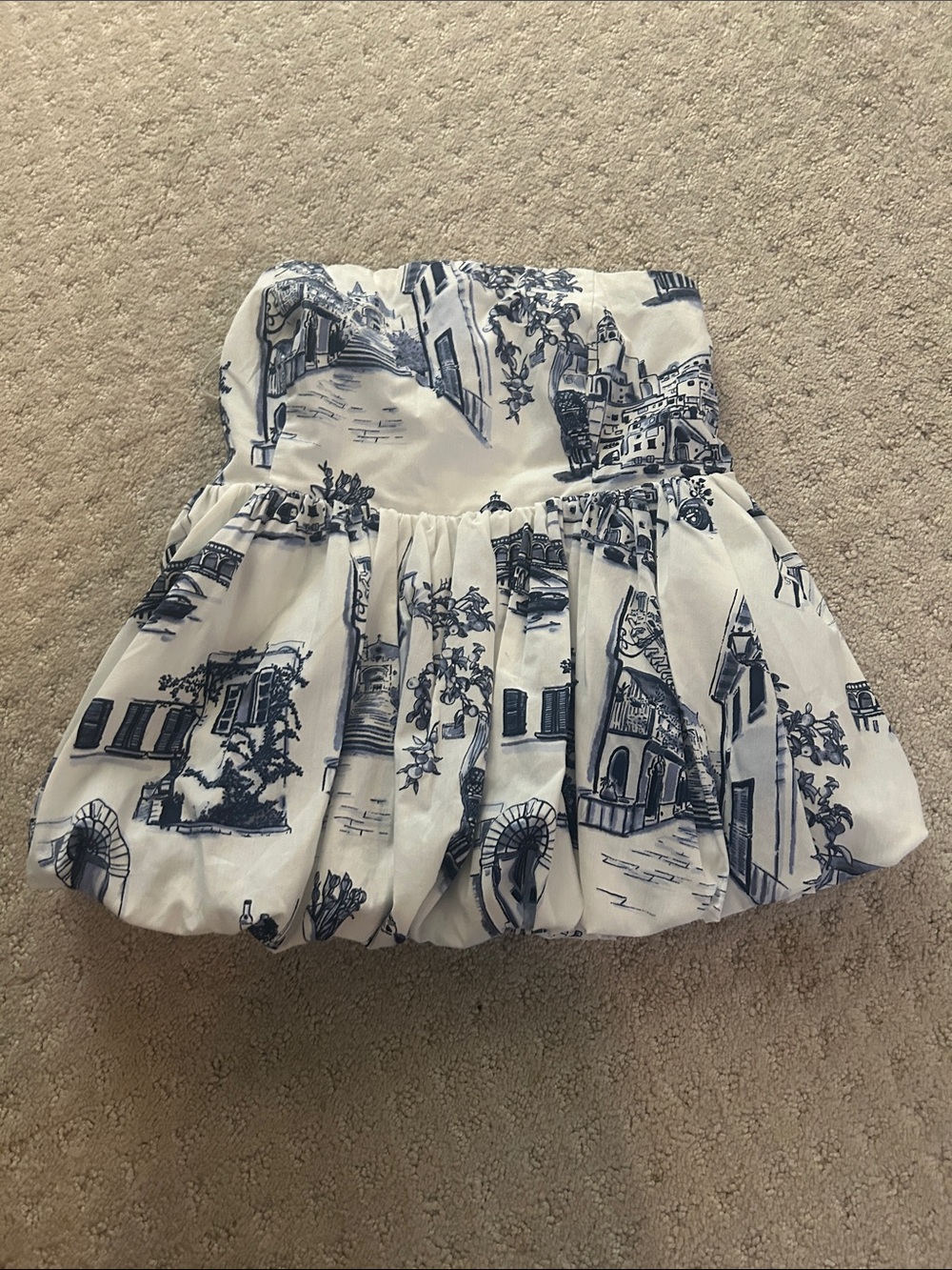Abercrombie & Fitch White and Navy Strapless Printed Bubble Top